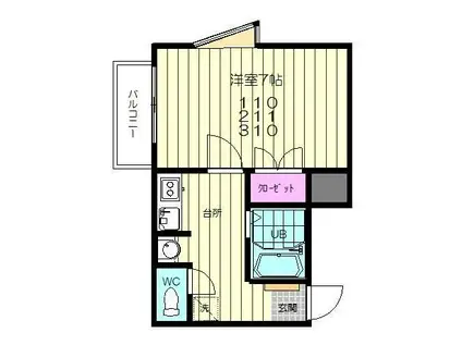 スカイヒルズ台原(1K/3階)の間取り写真