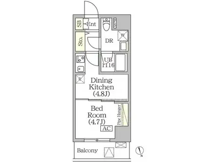 BRICK RESIDENCE 築地明石町(1DK/9階)の間取り写真