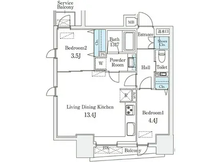 STANDZ京都二条(2LDK/2階)の間取り写真
