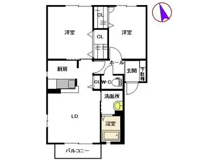 グランシャリオ A棟 A(2LDK/2階)の間取り写真