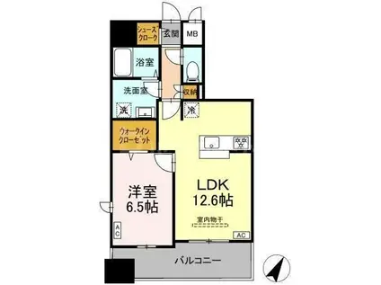 D-ROOM千葉中央(1LDK/12階)の間取り写真