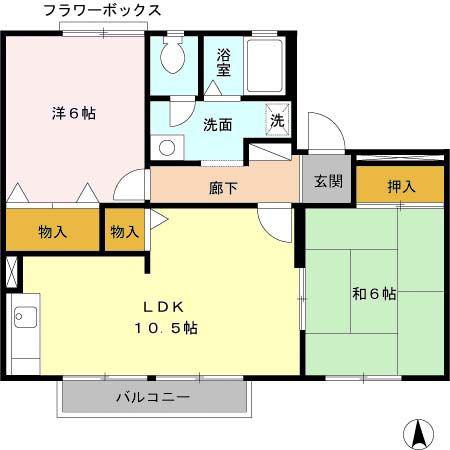 プリシェールK(2LDK/2階)の間取り写真