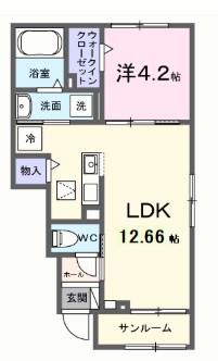 グラムス レビン(1LDK/1階)の間取り写真
