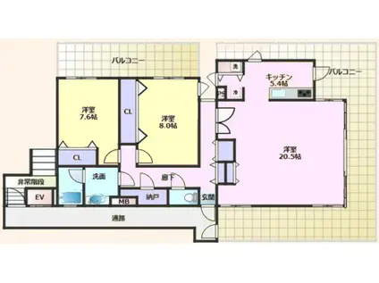 イーストバリュー弦巻(2SLDK/5階)の間取り写真