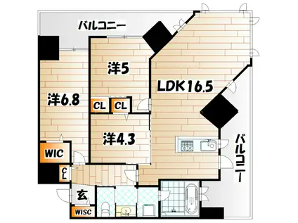 GRACE HAPISA 西小倉 RESIDENCE(3LDK/3階)の間取り写真
