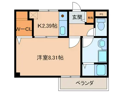 プルミエII(1K/1階)の間取り写真