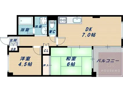 第2シャトー中尾(2DK/5階)の間取り写真