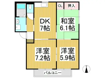 フェリックス・シュタットA(3DK/1階)の間取り写真