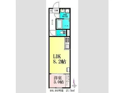 BAU美田園(1LDK/1階)の間取り写真