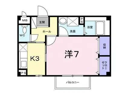 ラ・ポルト(1K/2階)の間取り写真