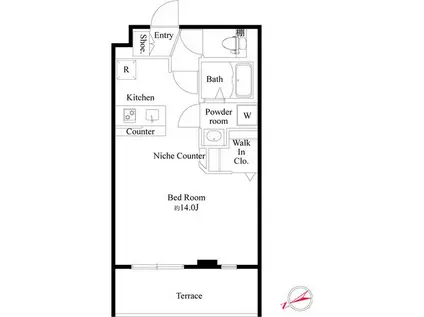 クレセントコート(ワンルーム/1階)の間取り写真