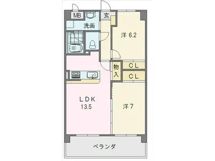 レーヴシェソワ(2LDK/1階)の間取り写真
