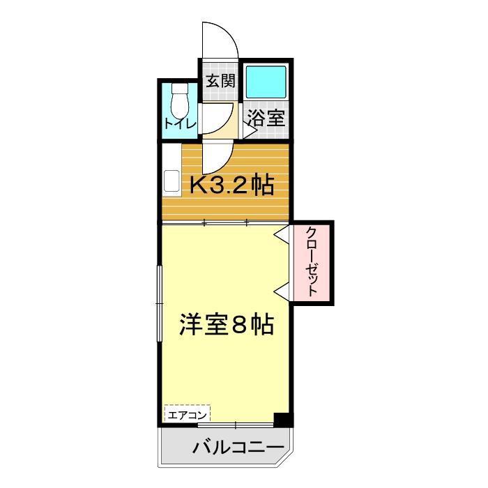 ウェルス稗田B(1K/2階)の間取り写真