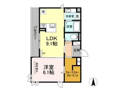 コリーヌ宮の町(1LDK/3階)の間取り写真