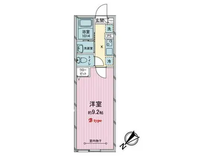 所沢市北秋津1号棟(1K/2階)の間取り写真