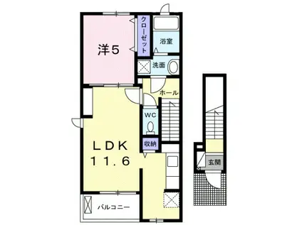 カーサ ドゥ ソレイユI(1LDK/2階)の間取り写真