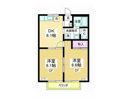 レオパレス ソレーユII(2DK/2階)の間取り写真