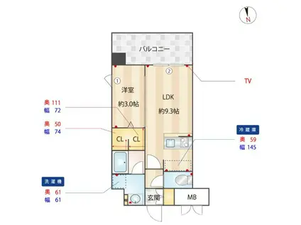 カミノレアル箱崎宮前(1LDK/4階)の間取り写真