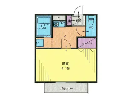 アムールバイオレット(1K/2階)の間取り写真