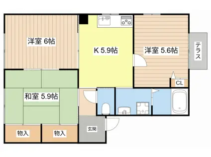 ディアス片渕(3K/1階)の間取り写真