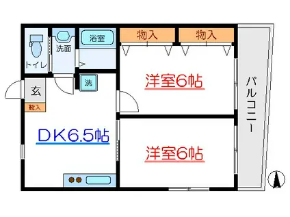 カーザ・デ・立花A棟(2DK/3階)の間取り写真