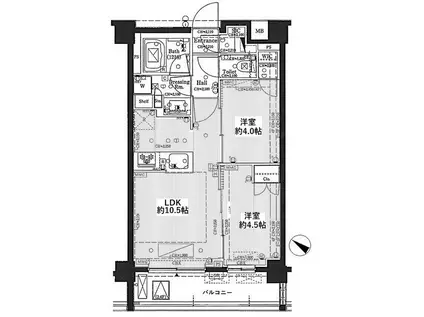 サンウッド代々木西参道(2LDK/2階)の間取り写真