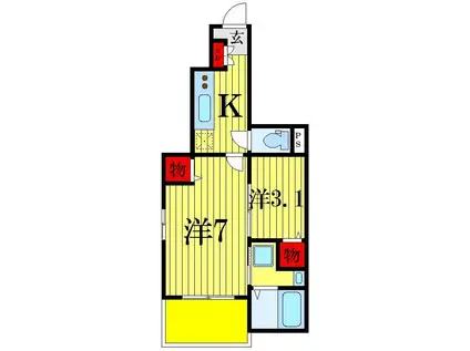 アルカディア 祥(1SK/1階)の間取り写真