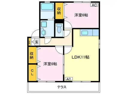 フロイデンハイムB棟(2LDK/1階)の間取り写真