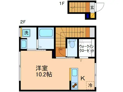 INTEGRAL DESIGN HILLS(ワンルーム/2階)の間取り写真
