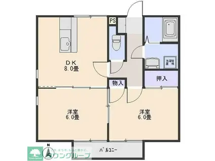 グリーンシティー(2DK/2階)の間取り写真