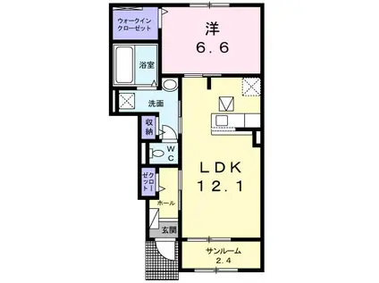 ハーモニーB(1LDK/1階)の間取り写真