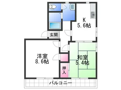 ＪＲ和歌山線 岩出駅 徒歩5分 2階建 築32年(2K/1階)の間取り写真