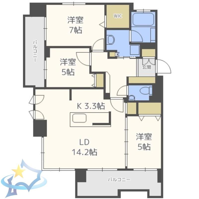 クリオ円山鳥居前(3LDK/9階)の間取り写真