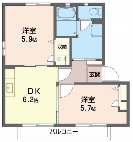 ヴィラージュ マルイ B棟(2DK/2階)の間取り写真