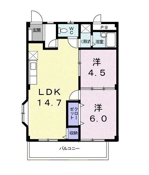 シティハイツ関園(2LDK/2階)の間取り写真