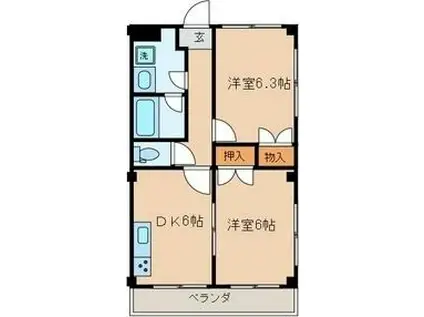 アクアメゾン(2DK/2階)の間取り写真