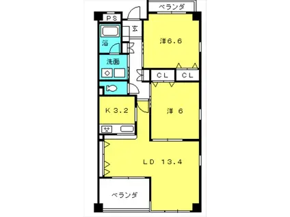 リジェールA棟(2LDK/3階)の間取り写真