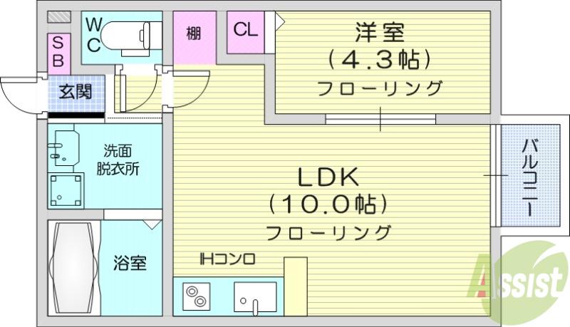 アスコット八木山弥生町(1LDK/1階)の間取り写真
