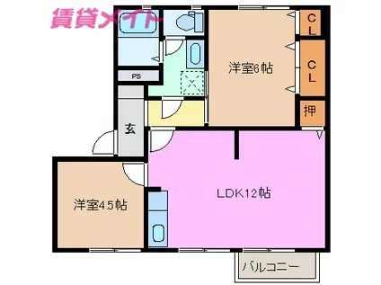 シャトル新田 A棟(2LDK/2階)の間取り写真