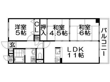 枚方パークハイツ(3LDK/2階)の間取り写真