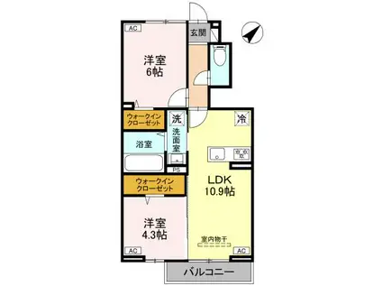 カサ・ルーナ(2LDK/1階)の間取り写真