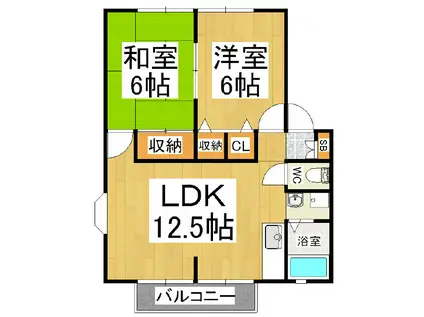 サンライフかどやB棟(2LDK/1階)の間取り写真