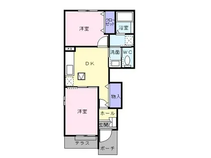 クレストヒルズII(2DK/1階)の間取り写真