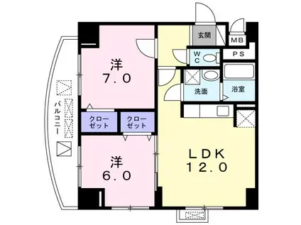 ラヴィオン.アー(2LDK/2階)の間取り写真