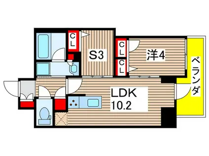 グランパセオ菊川(1SLDK/5階)の間取り写真