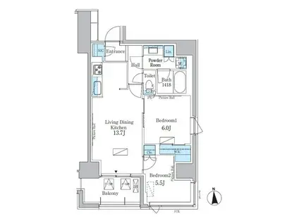 パークアクシス新宿百人町(2LDK/4階)の間取り写真