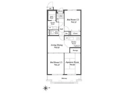 プレジデント ミタマ(3LDK/2階)の間取り写真