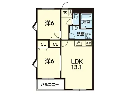 クレアンヌーヴ(2LDK/2階)の間取り写真