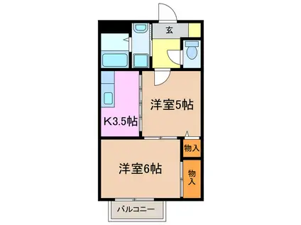 パビヨン鳴海(2K/1階)の間取り写真