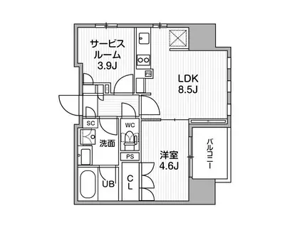 グランエール西日暮里ノース(1SLDK/4階)の間取り写真